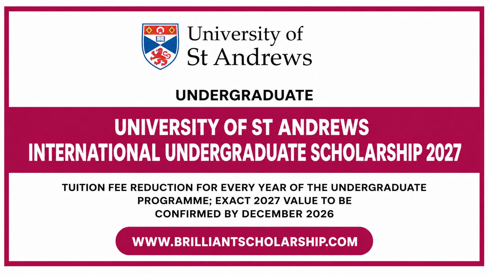 University of St Andrews International Undergraduate Scholarship 2027